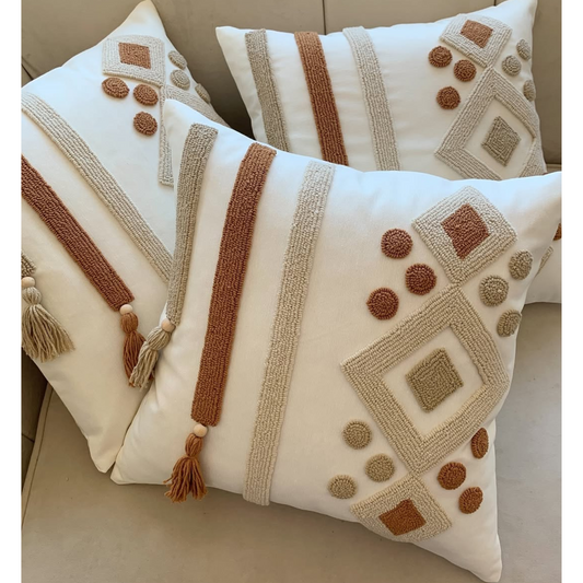 Housse De Coussin Artisanale A Pompons 45cm & 45cm