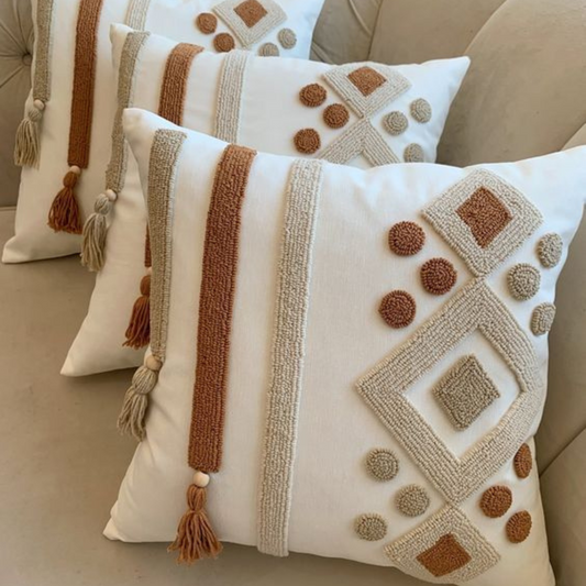 Housse De Coussin Artisanale A Pompons 45cm & 45cm